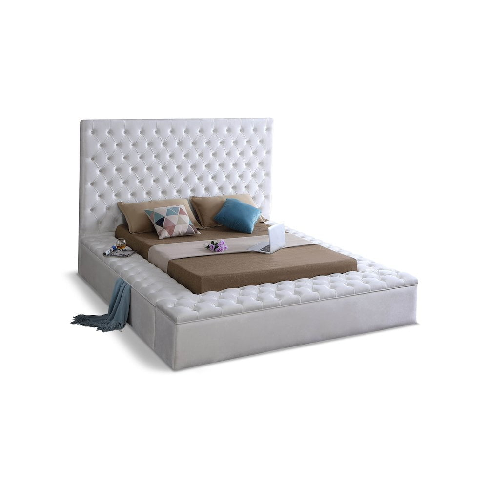 Bliss White Velvet King Bed (3 Boxes)-Color:White Velvet,Style:Contemporary
