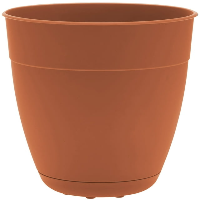 Bloem Dayton Planter With Saucer: 12" - Terra Cotta - 100% Recycled Plastic Pot, Removable Saucer, Elevated Feet, For Indoor and Outdoor Use, Gardening, 3 Gallon Capacity