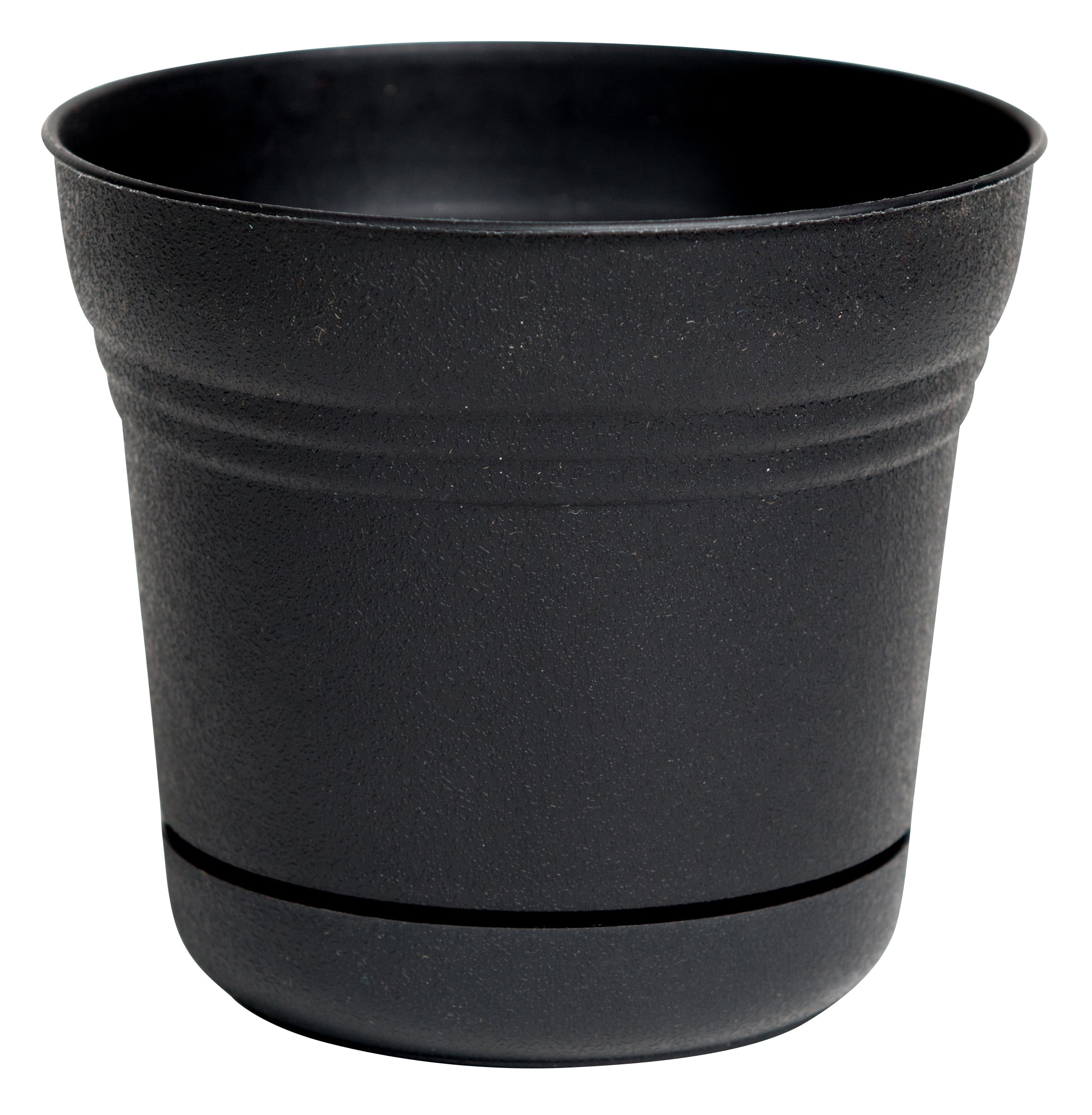 Bloem 14-in Saturn Round Resin Planter with Saucer - Black