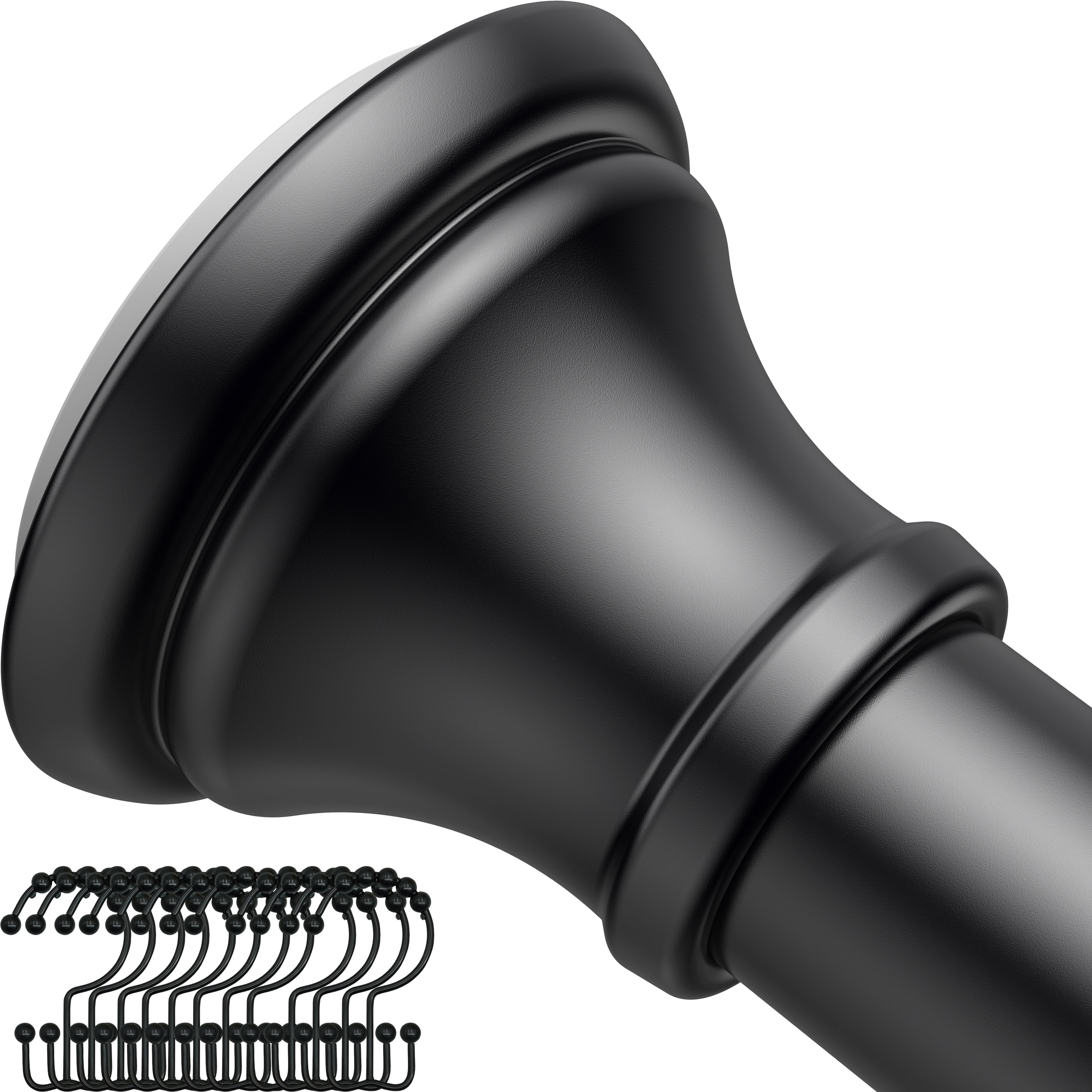 BloomFlower Black Shower Rod with 12 Hooks, 43-72 Inches, Rust Resistance, Adjustable Tension Rod with Durable Spring
