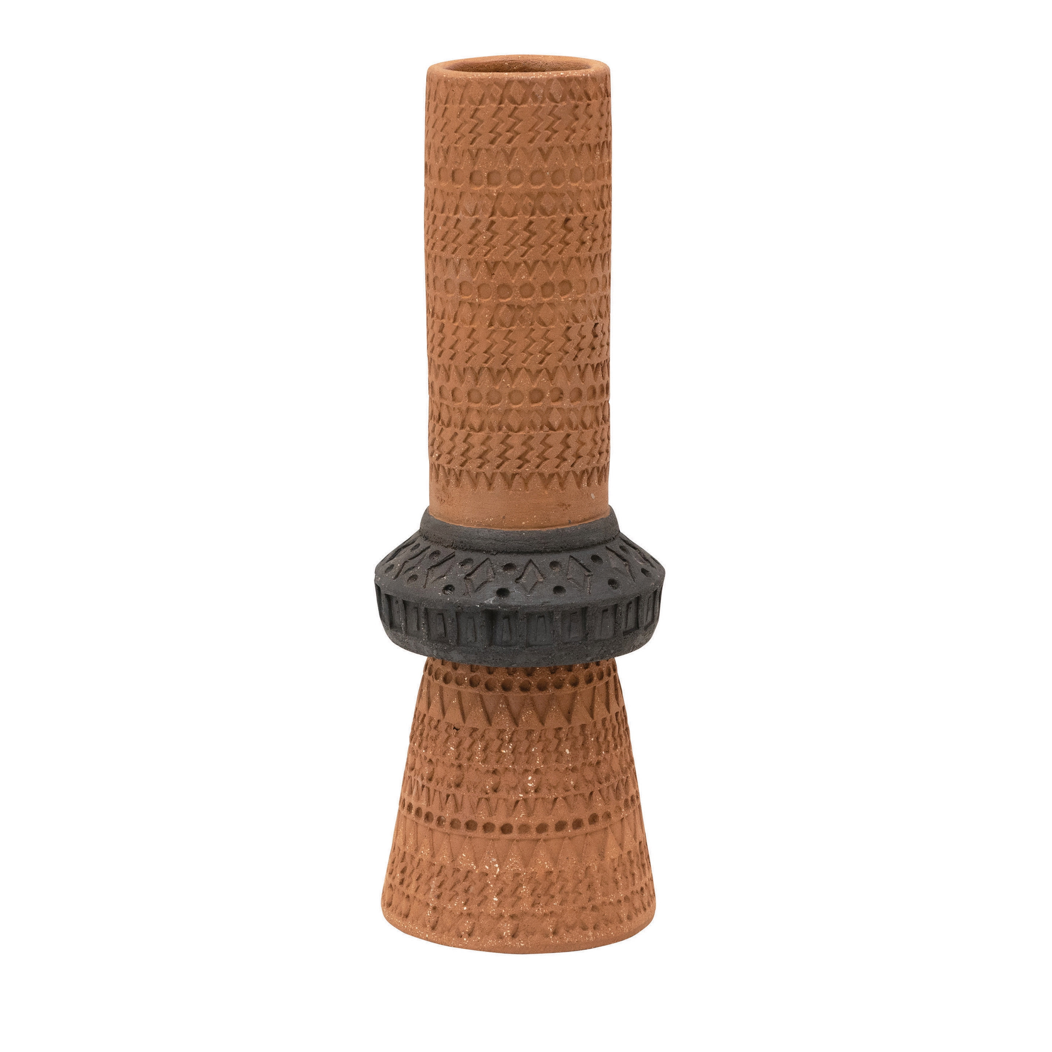 Bloomingville Handmade Debossed Terra-cotta Vase, Terra-cotta Color & Black