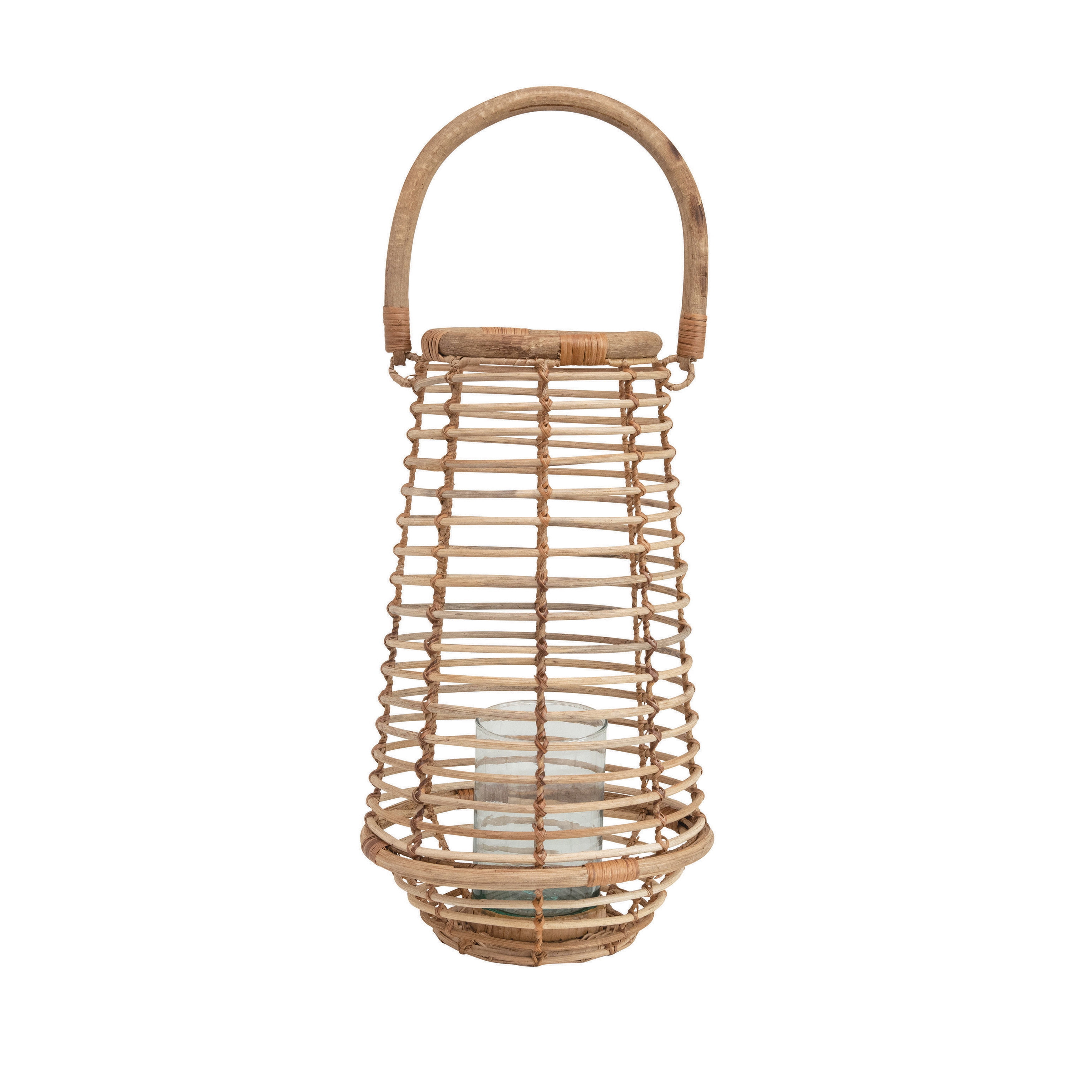 Bloomingville Handmade Rattan Tapered Lantern with Handle & Glass Insert, Natural (Holds 3" Pillar)