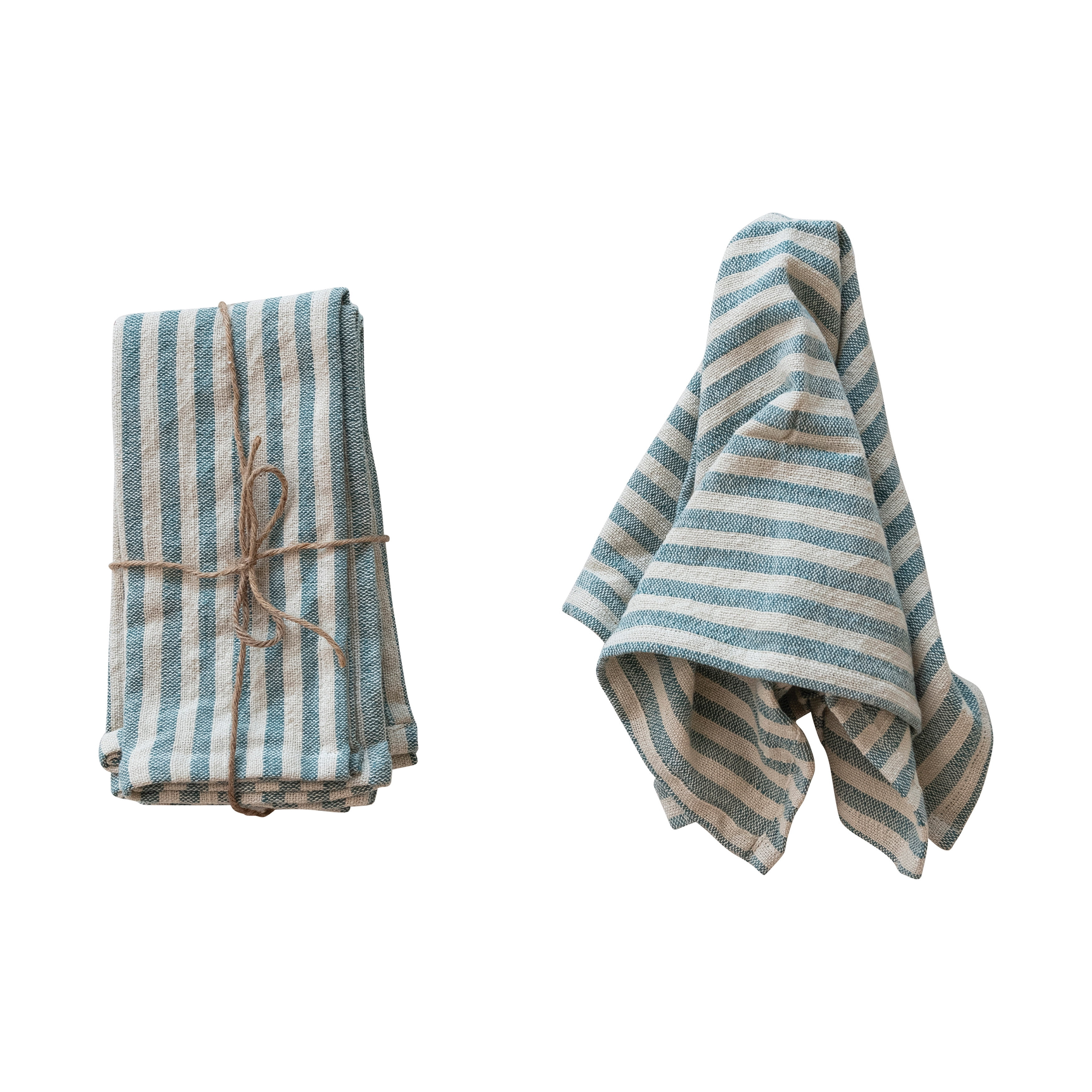 Bloomingville Striped Cotton Napkins with Ruffle, Blue and Natural, Set of 4
