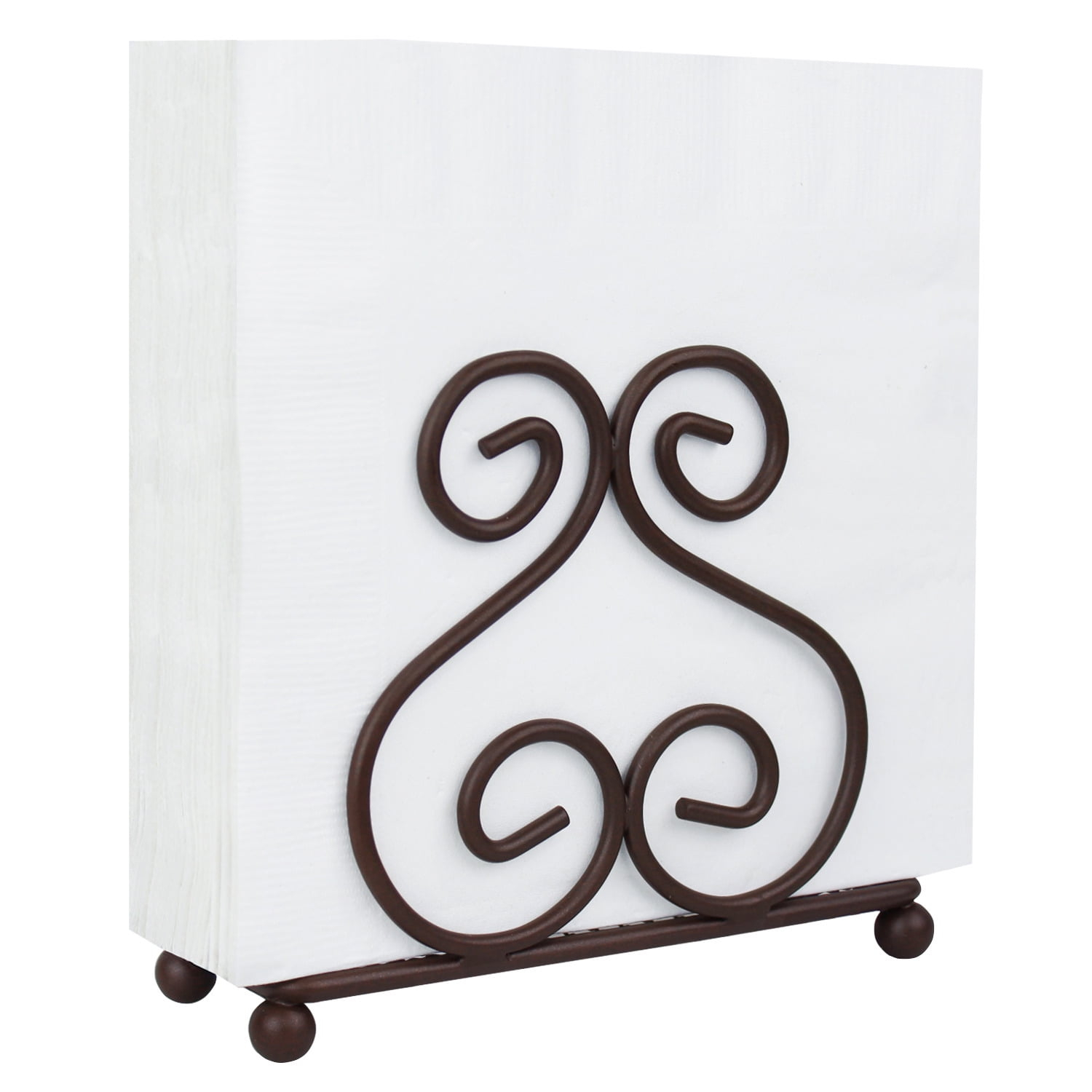 Blue Donuts Scroll Collection Steel Napkin Holder Freestanding Tissue Dispenser Organizer for Kitchen Countertop, Durable, Sturdy, Home Décor - Bronze