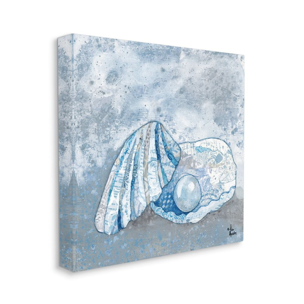 Blue Ocean Pearl with Collage Patterned Seashell Animals & Insects Gallery-Wrapped Canvas Print Wall Art, 17x17