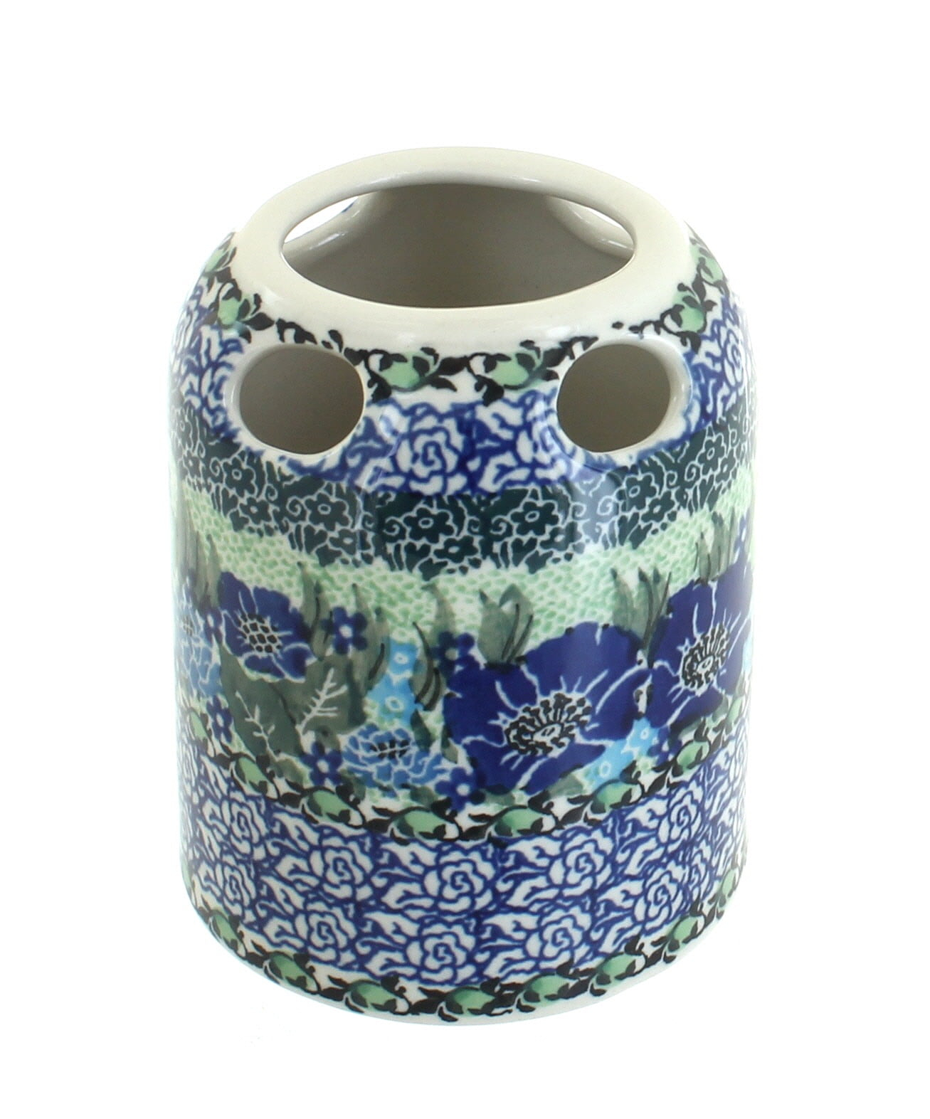 Blue Rose Polish Pottery Sapphire Fields Toothbrush Holder
