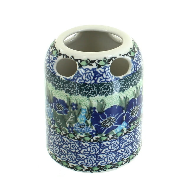Blue Rose Polish Pottery Sapphire Fields Toothbrush Holder