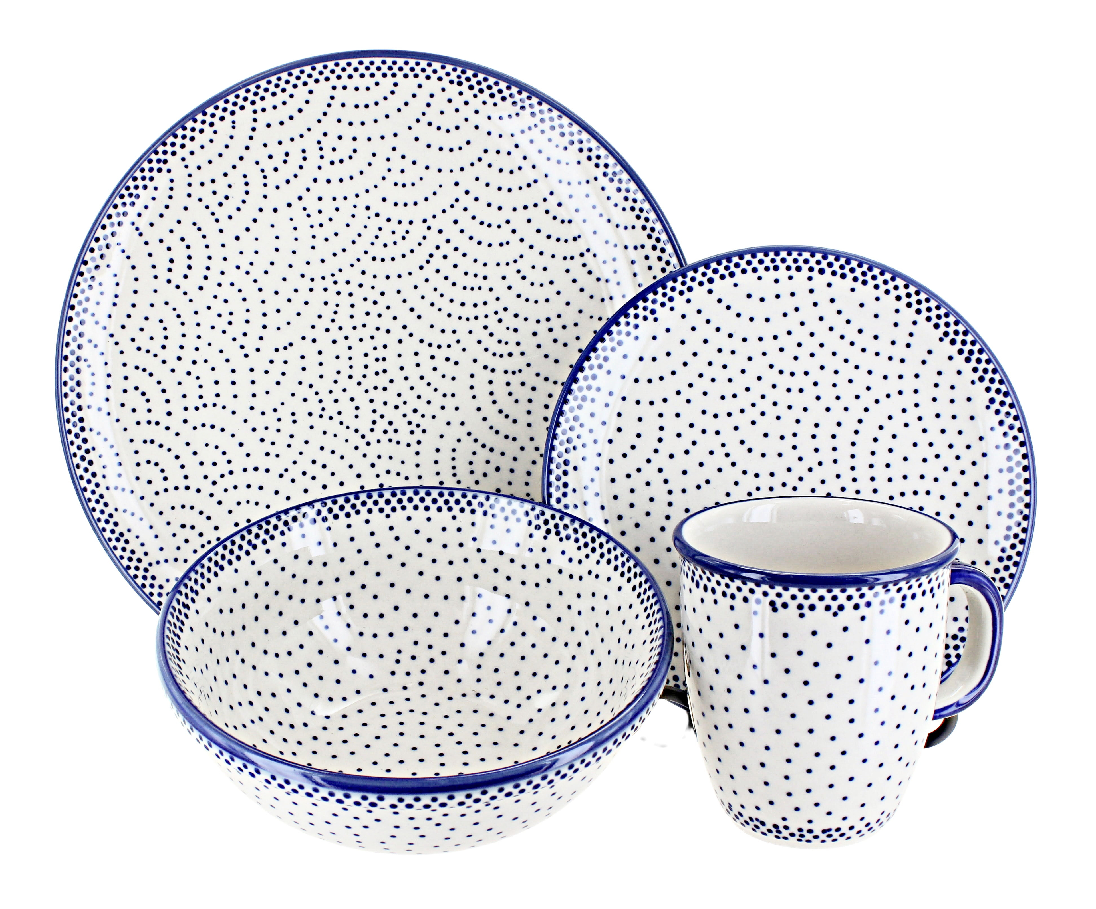 Blue Rose Polish Pottery Small Dots 4 Piece Place Setting - Service for 1