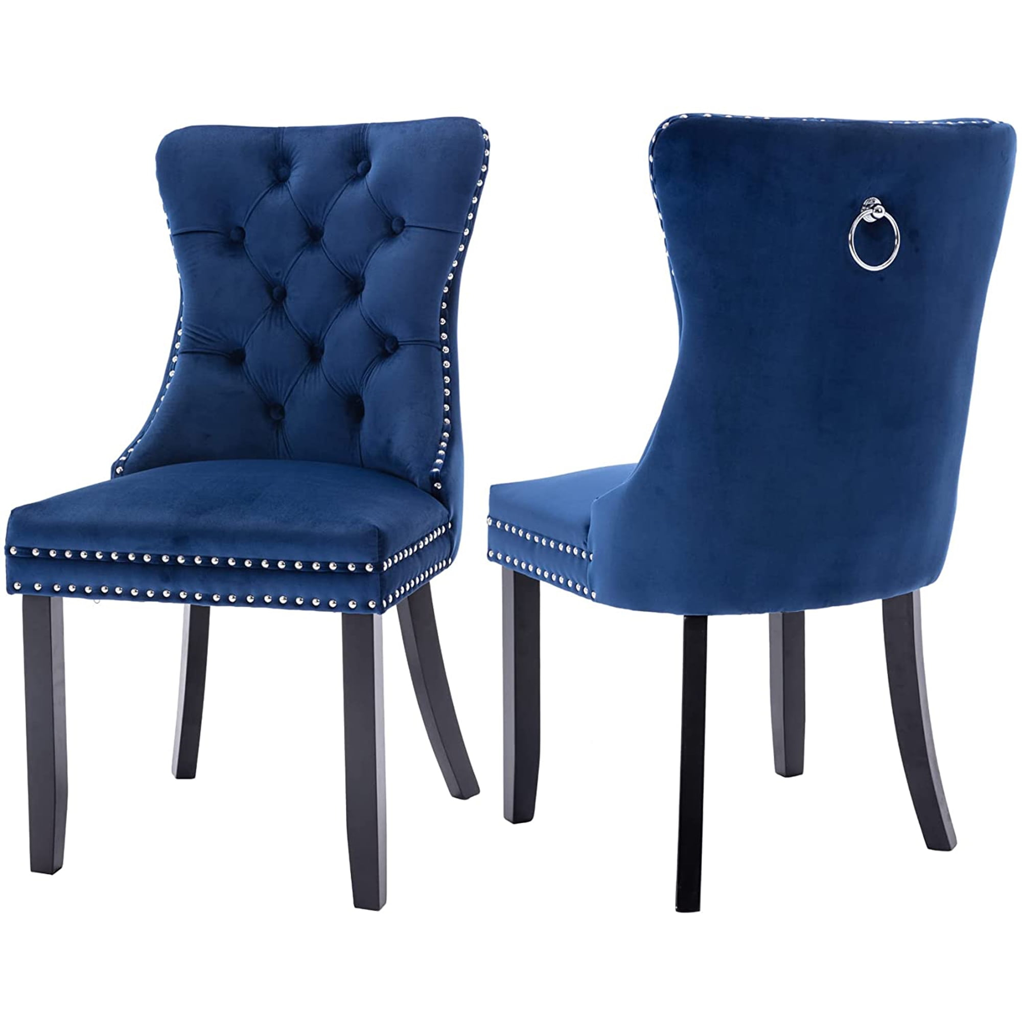 ODUSE-DAILY Velvet Dining Chairs Set of 2, Navy Kitchen & Dining Room Chairs, Tufted Dining Chairs, Fabric Upholstered, Solid Wood, Sillas De Comedor (Blue, 2 Pcs)