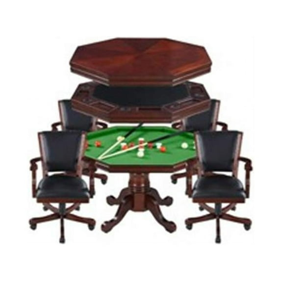 Blue Wave BG2366 Kingston Walnut 3-in-1 Poker Table with 4 Arm Chairs