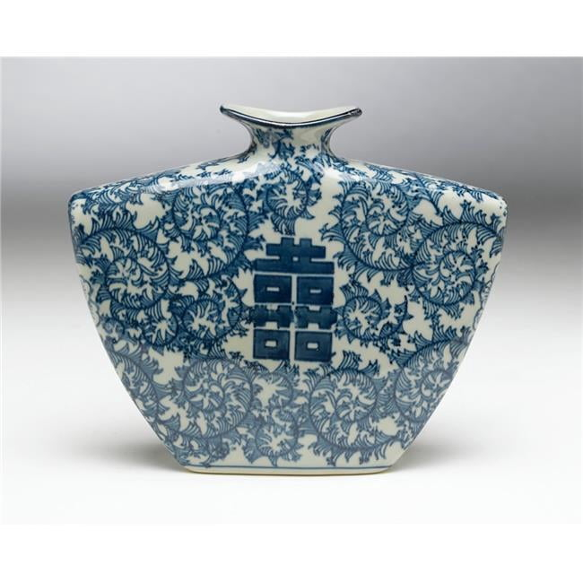 Blue with Green Glaze Double Happiness Narrow Vase