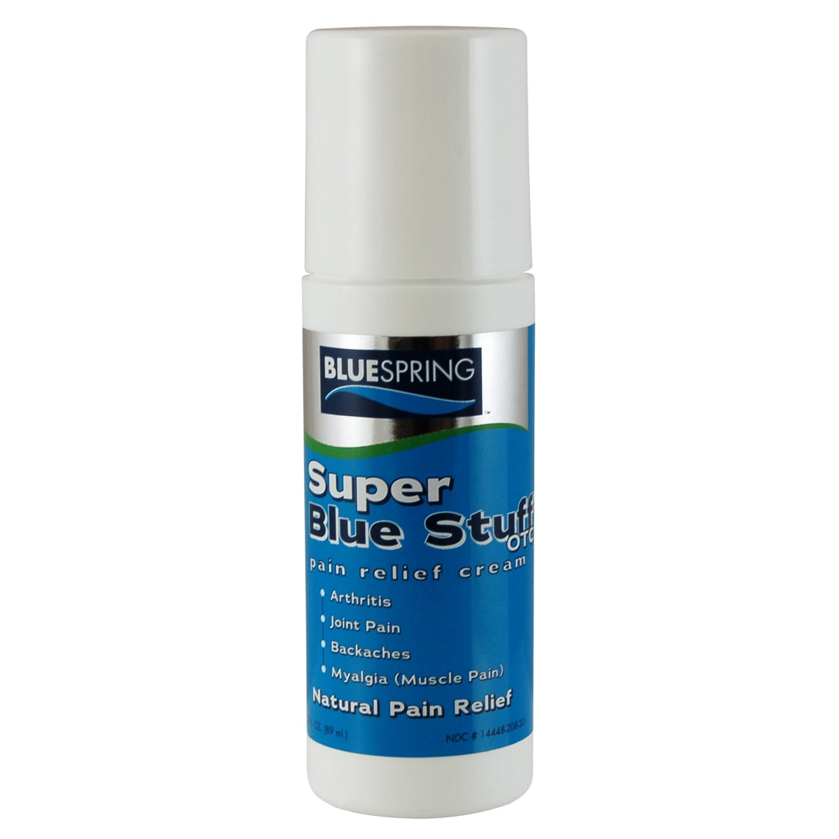 BlueSpring Super Blue Stuff Natural Pain Relief Cream - OTC Fast Action Relief 3-oz roll-on