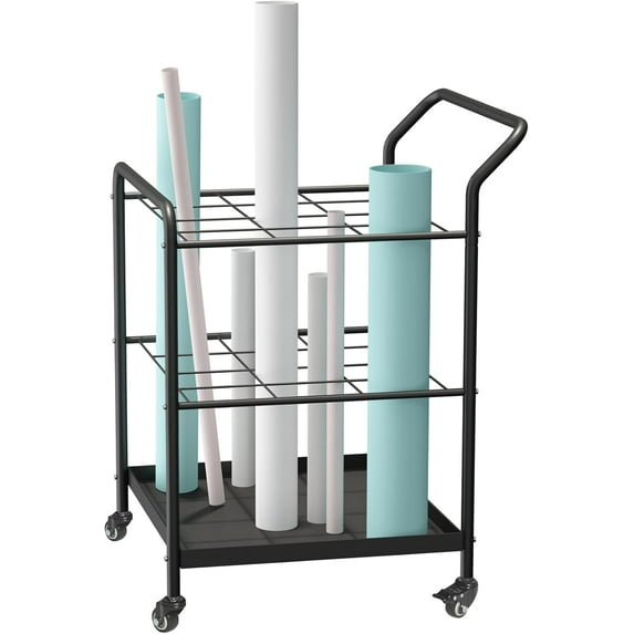 Blueprint Roll File Holder Storage - 12 Slots Rack Cart,Wire Bin Roll File, Made for Maps, Plans, Drawings, and Tubes, Yoga Mat and Gym Storage Rack Cart with Wheels,Files Sorter Poster Holder