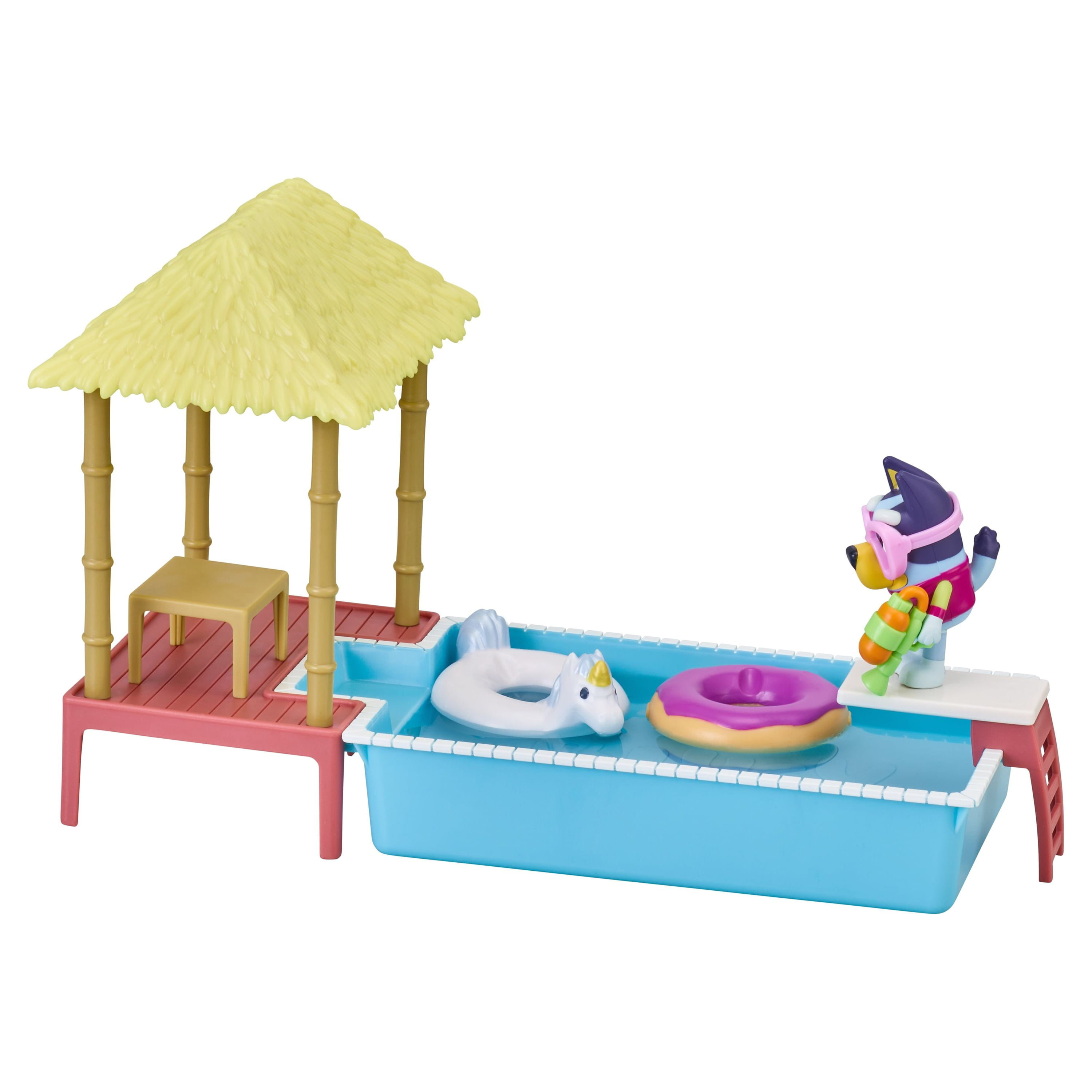 Bluey, Pool Playset and Bluey Figure, 2.5-3 inch Articulated, 4 Accessories, Preschool, Ages 3+