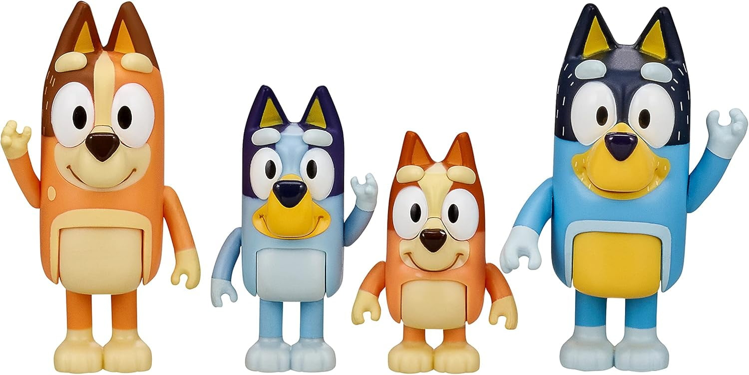 Bluey Family Figure 4-Pack, with Mum Dad Bingo Bluey, Ages 3+, Toddler Toys