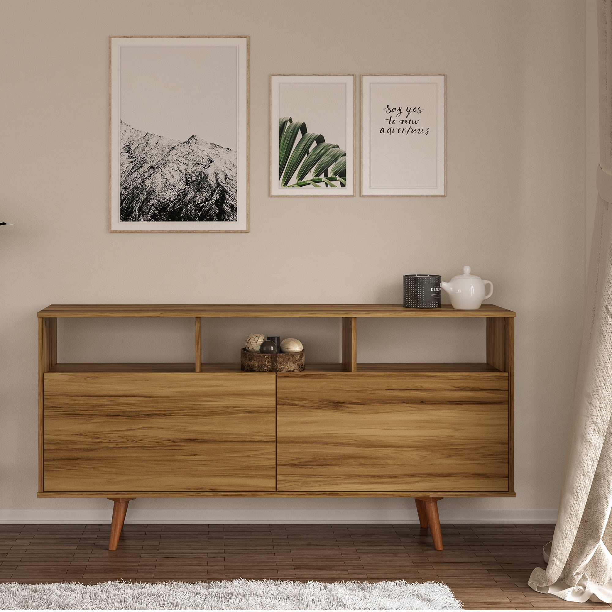Boahaus Fontainebleau Oak Brown Finished Sideboard, 3 Shelves, 29.7" H, 59" W