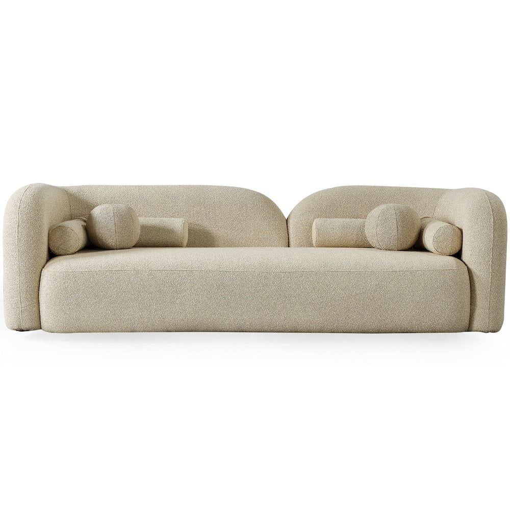 Bodur Japandi Style Luxury Modern Ivory Boucle Fabric Curvy Arm Couch
