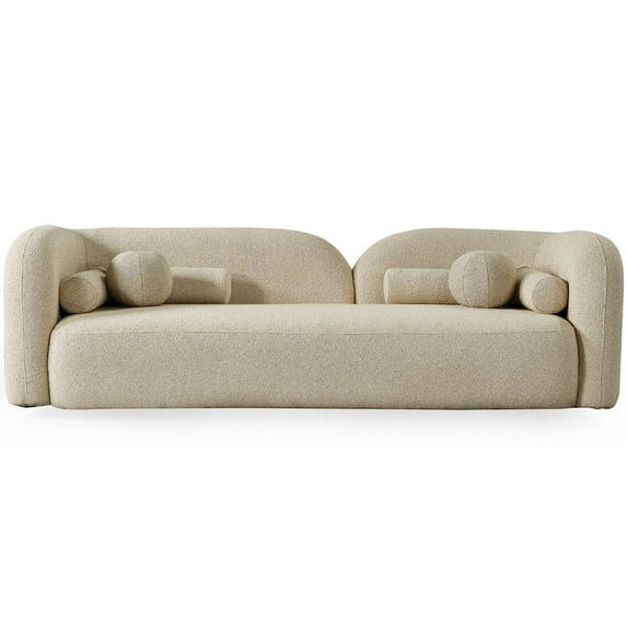 Bodur Japandi Style Luxury Modern Ivory Boucle Fabric Curvy Arm Couch