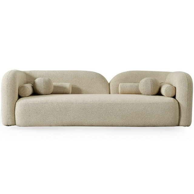 Bodur Japandi Style Luxury Modern Ivory Boucle Fabric Curvy Arm Couch
