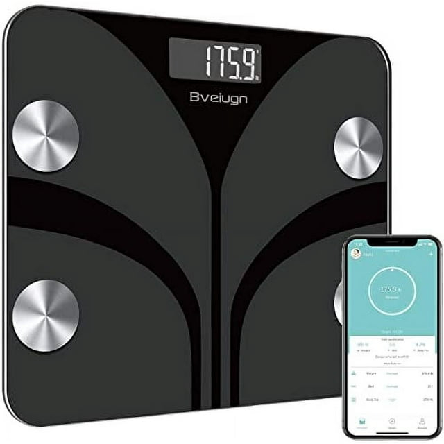 Body Fat Scale, Bveiugn Smart Scale for Body Weight BMI Digital Bathroom Wireless Scales, Body Composition Analyzer with Health Monitor Sync Apps, 400 lbs - Black