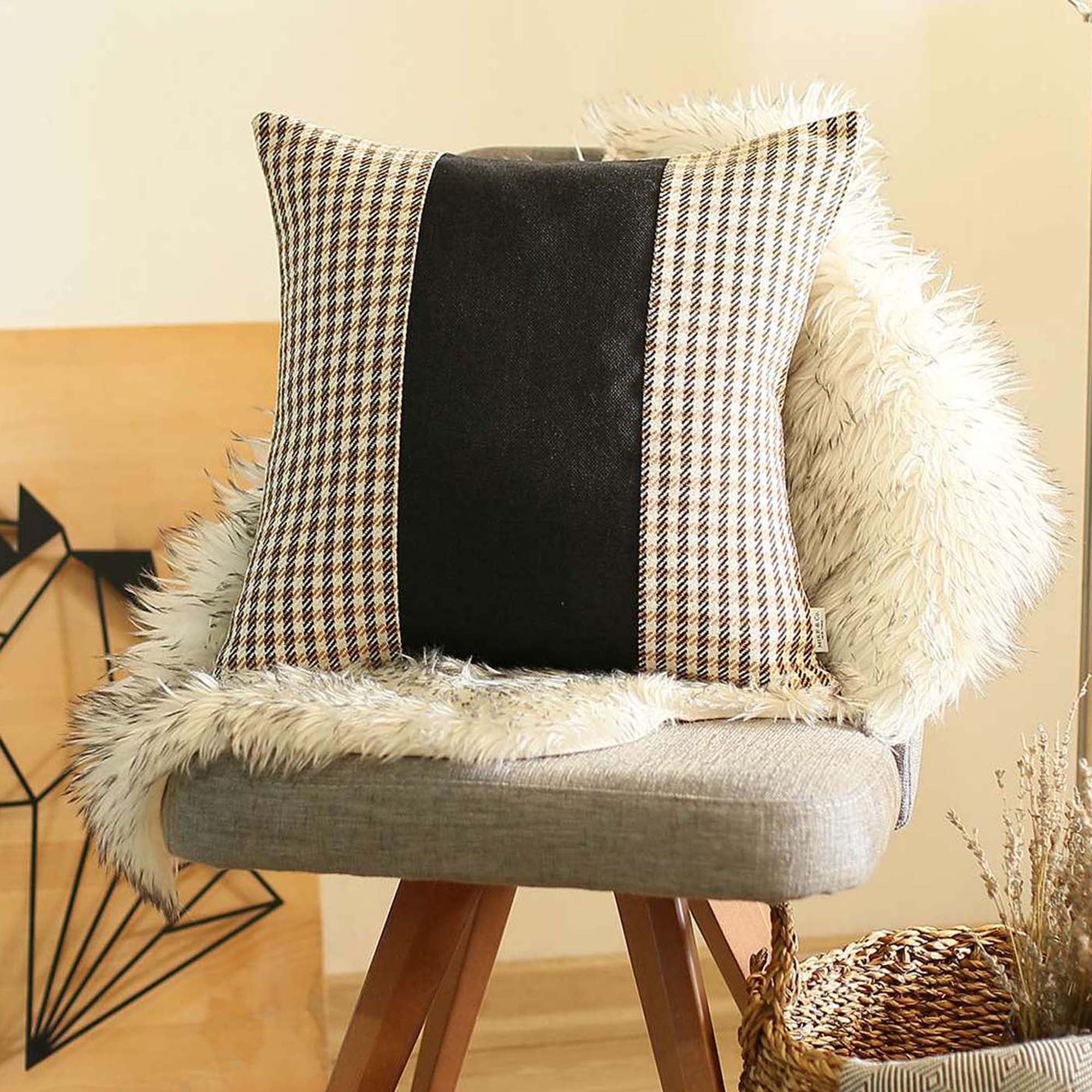 Funda de Almohada Decorativa Boho-Chic Hecha a Mano de Pata de Gallo de 18 "x 18" Funda de Almohada Cuadrada Marrón y Negra para Sofá, Ropa de Cama