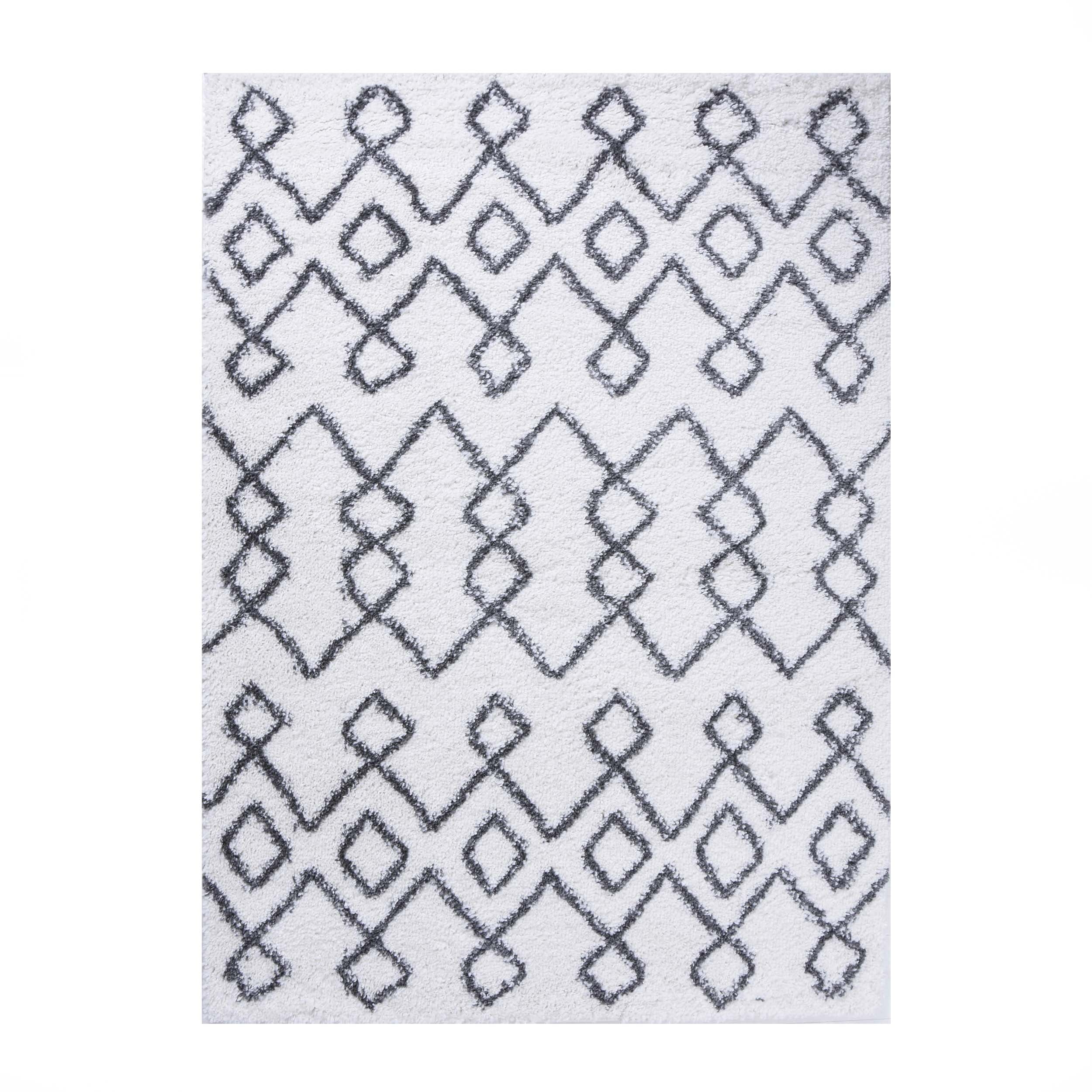Boho Geometric Diamonds Plush Shag Indoor Area Rug, Black/Cream, 8' x 10'