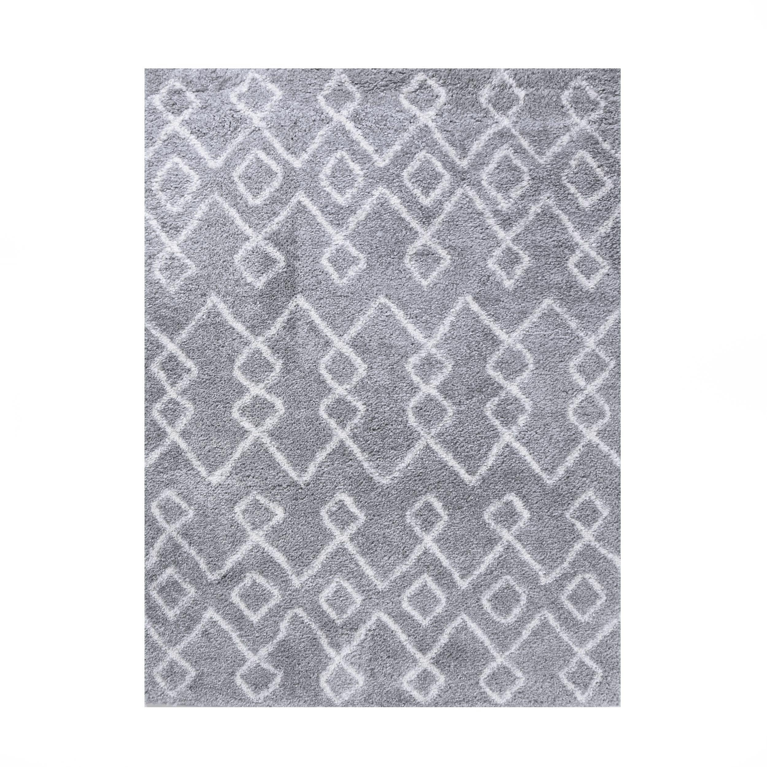 Boho Geometric Diamonds Plush Shag Indoor Area Rug, Cream/Grey, 4' x 6'