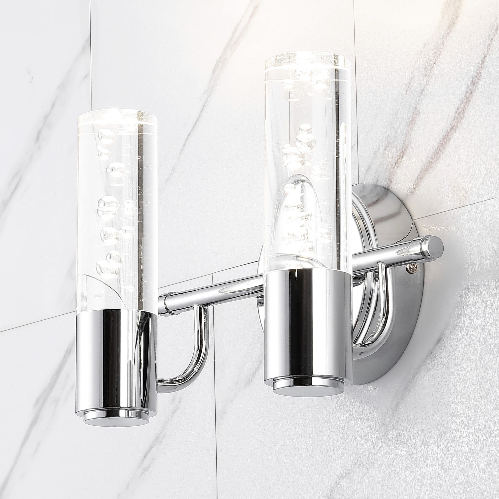 Bolha 10.75" 2-Light Minimalist Modern Bubble Acrylic/Iron Integrated LED Vanity Light, Chrome