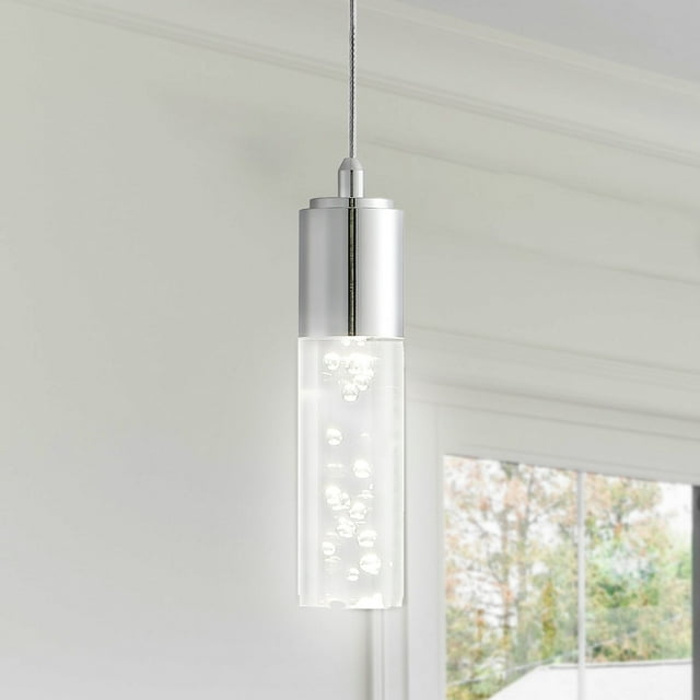 Bolha 4.75" 1-Light Bubble Acrylic/Iron Modern Minimalist Integrated LED Pendant, Chrome