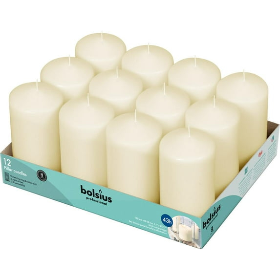 Bolsius Ivory Pillar Candles 2.75x5" Long Unscented 12 Pack for Wedding, Home, Party Decor, Dinner | 43 Hours Long Burning Smokeless and Dripless Candles