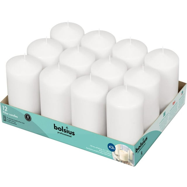 Bolsius White Pillar Candles 2.25x4.75" Unscented 12 Pack for Wedding, Home, Party Decor, Dinner | 33 Hours Long Burning Smokeless and Dripless Candles