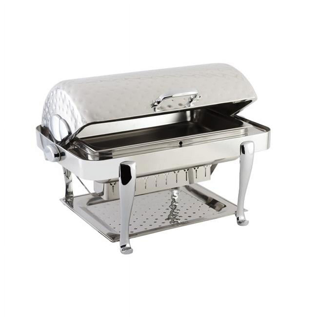 Bon Chef 19040CHH Stainless Steel Rectangular Chafer with Roman Leg Chrome Trim & Hammered