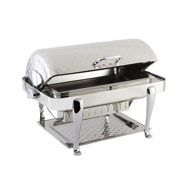 Bon Chef 19040CHH Stainless Steel Rectangular Chafer with Roman Leg Chrome Trim & Hammered
