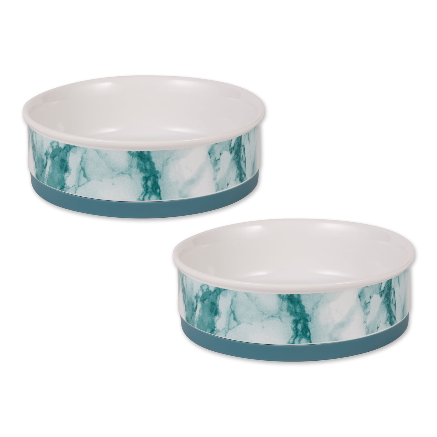 Bone Dry Ceramic Marble, Pet Bowls, Dishwasher Safe, Large, 7.5x2.4", Teal, 2 Count