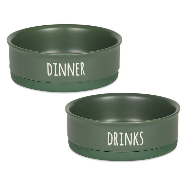 Pet Bowl - Dinner And Drinks Hunter Green - Medium 6Dx2H SET/2