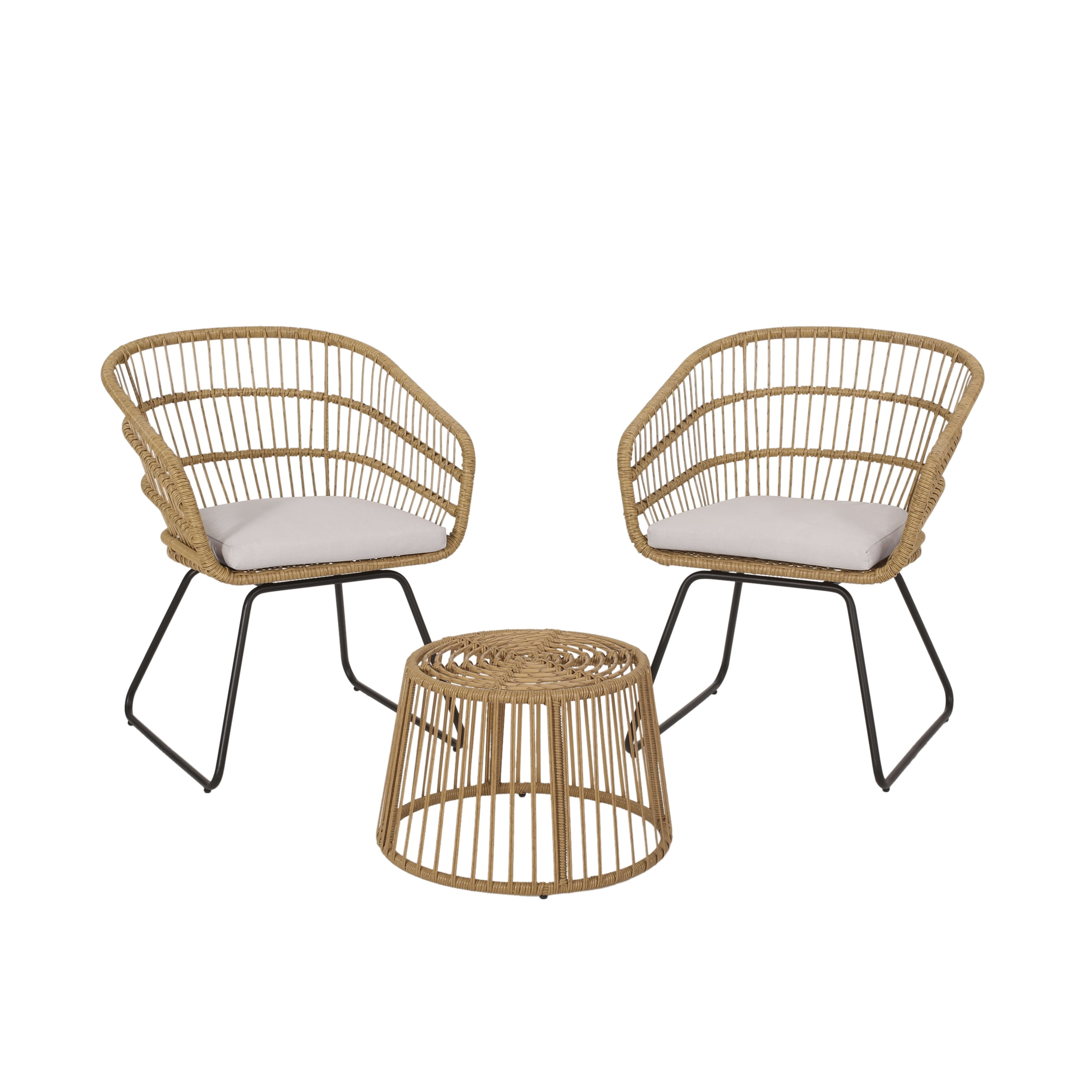 Boniare Wicker Outdoor 2 Seater Chat Set, Light Brown, Beige, and Black