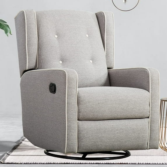 Bonzy Home Swivel Rocker Recliner Chair, Manual Reclining Chair, Single Seat Reclining Chair, Gray