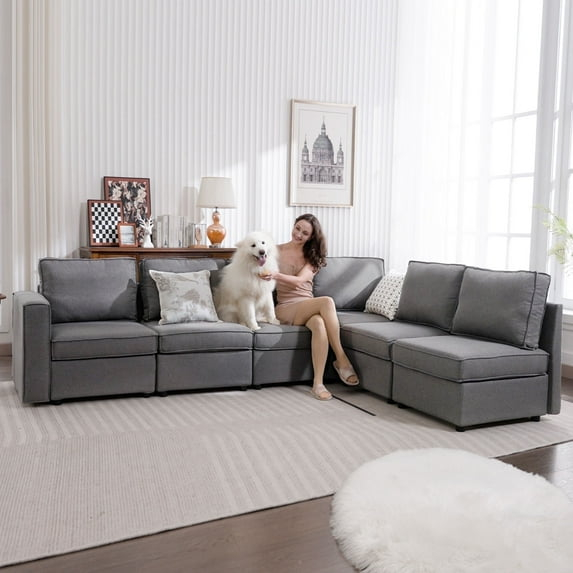 Bonzy Home U-Shaped Sectional Sofa with Storage and Reversible Chaises,Light Grey
