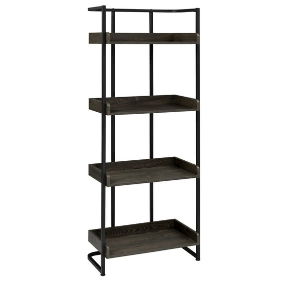 Bookcase with 4 Tier Storage and Metal Frame, Brown and Black