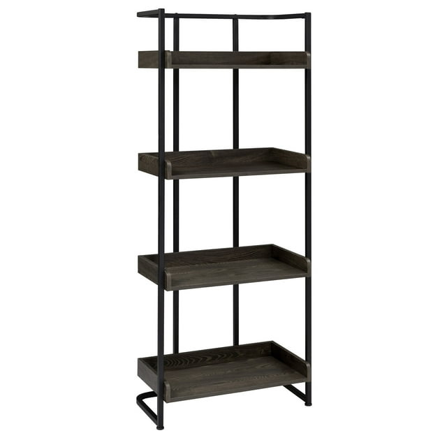 Bookcase with 4 Tier Storage and Metal Frame, Brown and Black