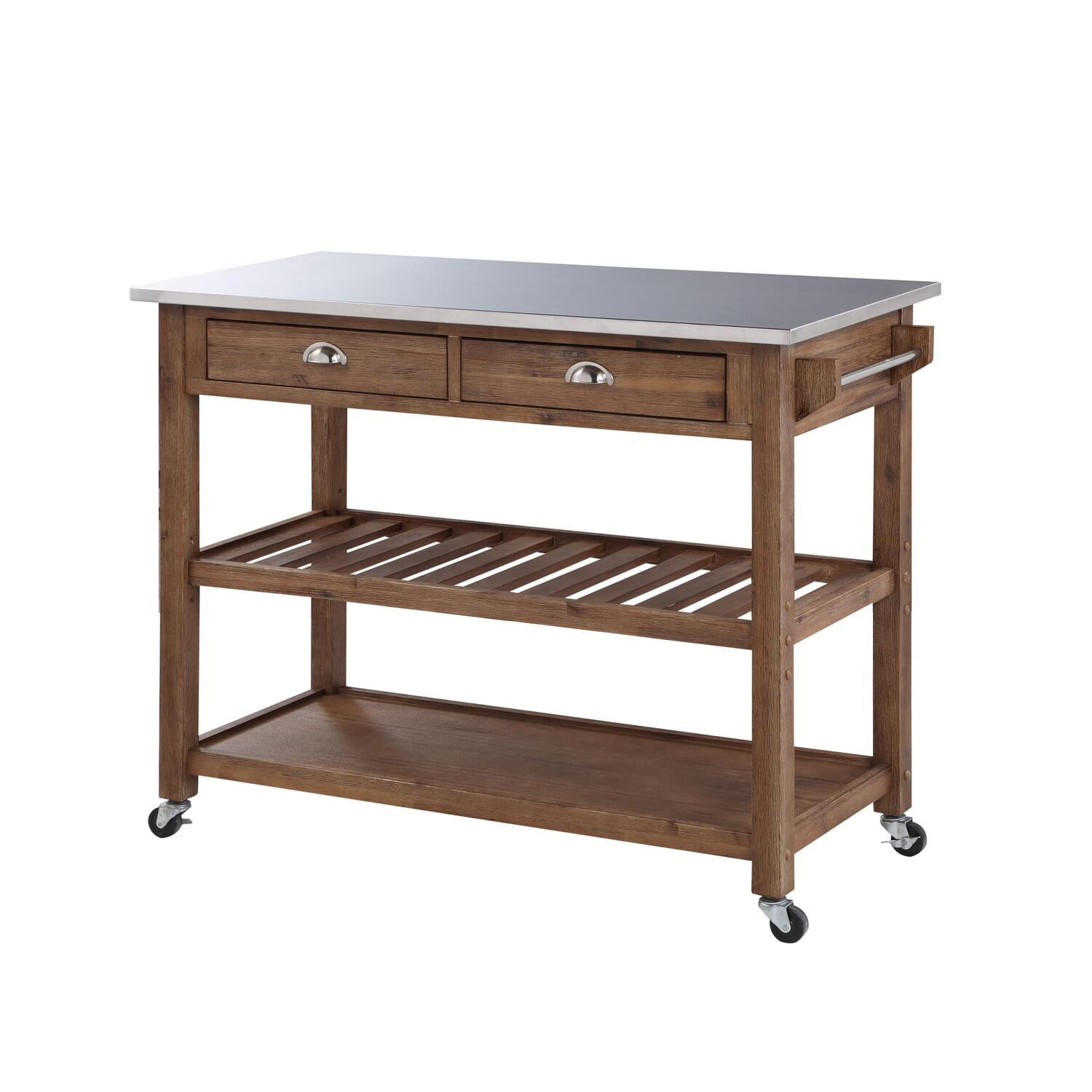 Boraam Sonoma Kitchen Cart with Stainless Steel Top in Barnwood Wire-Brush
