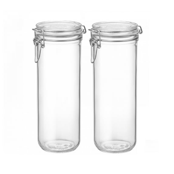 Bormioli Rocco Fido Cylinder 50.75 oz Airtight Jar (Set of 2) - BPA-Free Glass Ingredient Container - Ideal for Canning, Fermentation, Pantry Organization, Kitchen Storage - Dishwasher & Food Safe