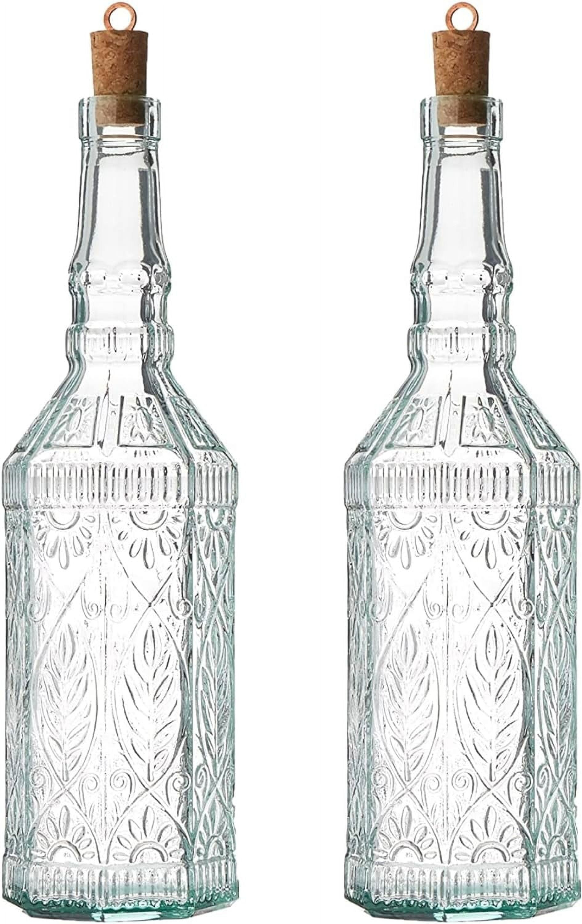 Bormioli Rocco Set Of 2 Country Home Fiesole Bottle, 24-ounce With All Natural Cork Lid, Blue-green Tinted Star Glass, Elegant And Floral Design Made In Italy
