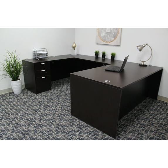 Boss Office Products 71 Inch Executive U-Shape Desk with File Pedestal in Mocha