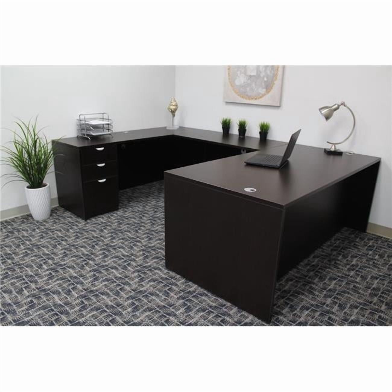 Boss Office Products 71 Inch Executive U-Shape Desk with File Pedestal in Mocha