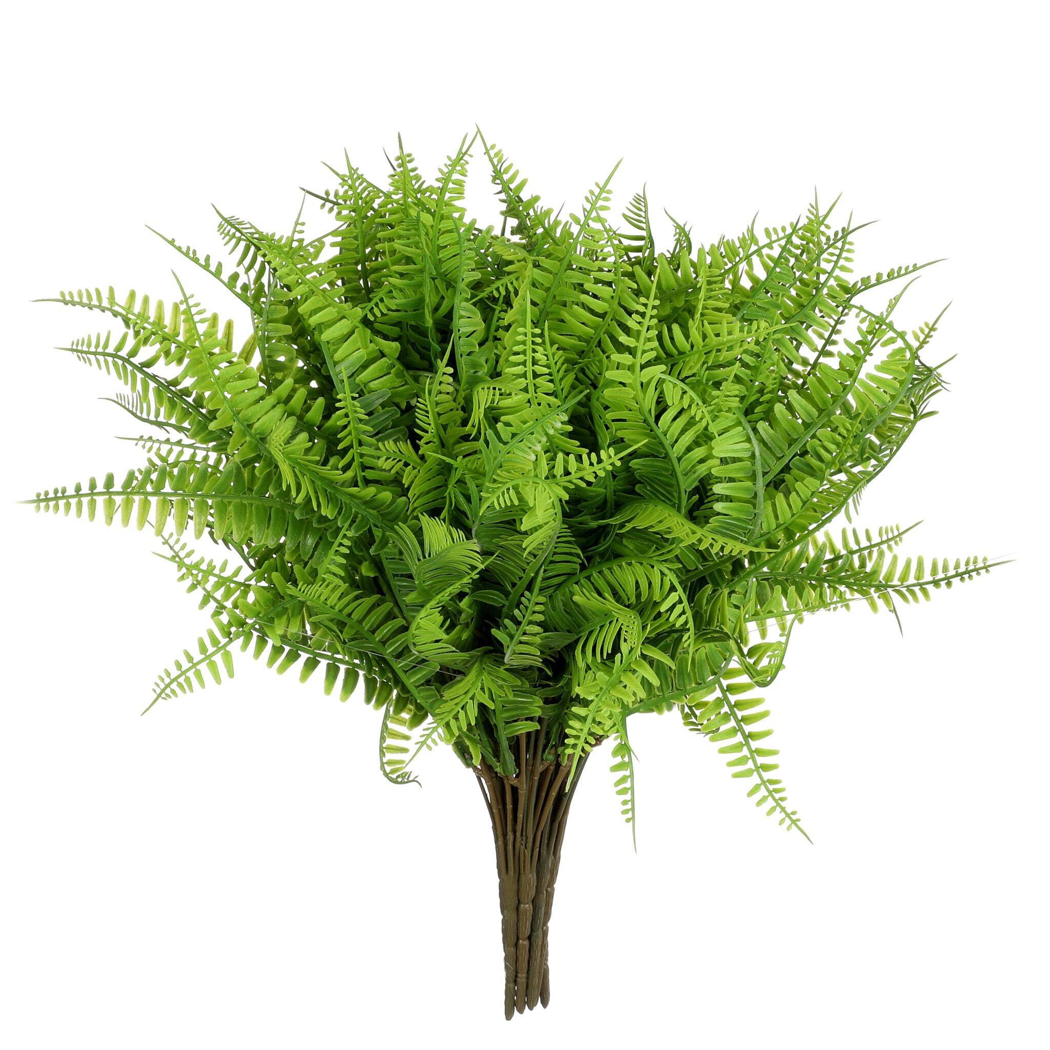 Boston Ferns Artificial Greenery Faux Plants Real-Touch Bush Plastic Leaves Shrubs - 10pcs Bulk (Light Green)