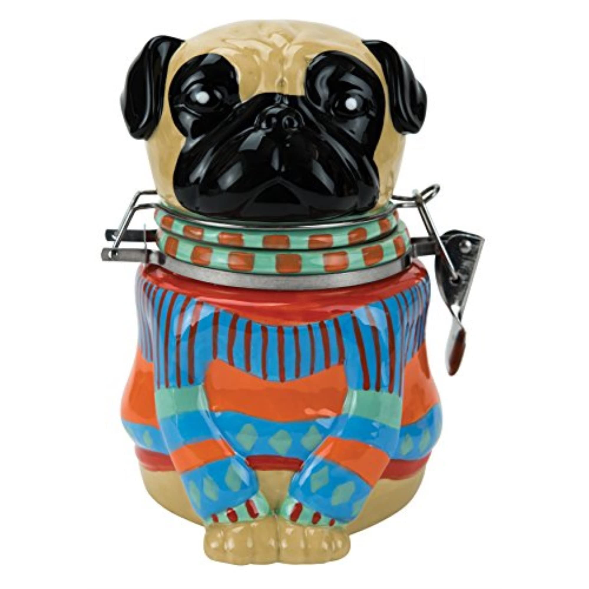 Boston Warehouse Hinged Jar, Pugly Sweater Collection, Hand-painted Earthenware Storage Container C57