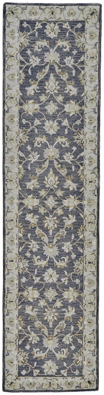 Botticino Traditional Persian Wool, Navy/Gray/Olive, 2ft-6in x 10ft, Runner