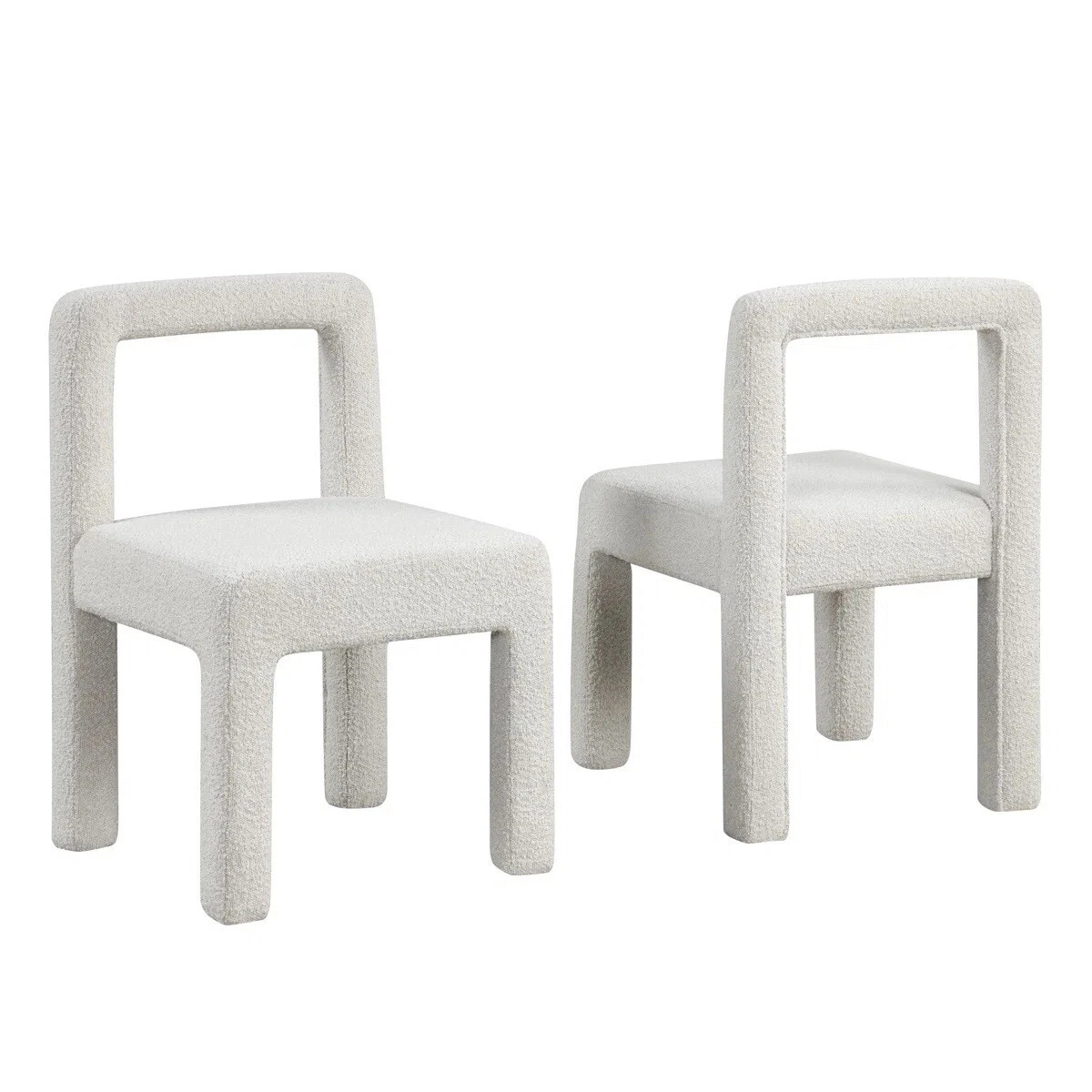 Boucle Upholstered Dining Chair Set of 2, Modern Dining Room Furniture Open Square Back Side Chair Set, Cream