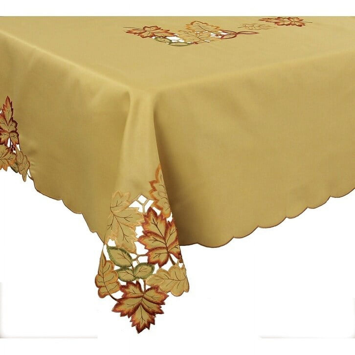 Bountiful Leaf Embroidered Cutwork Fall Tablecloth, 60 by 84-Inch 120 Inches